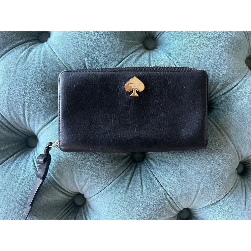 Kate Spade Large Zip Leather Black Wallet